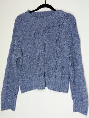Pink Rose Dusty Blue Textured Crewneck Sweater